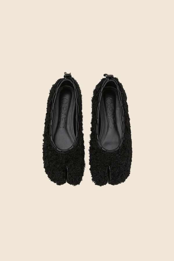 PAES - TEDDY絨毛平底鞋（經典黑）