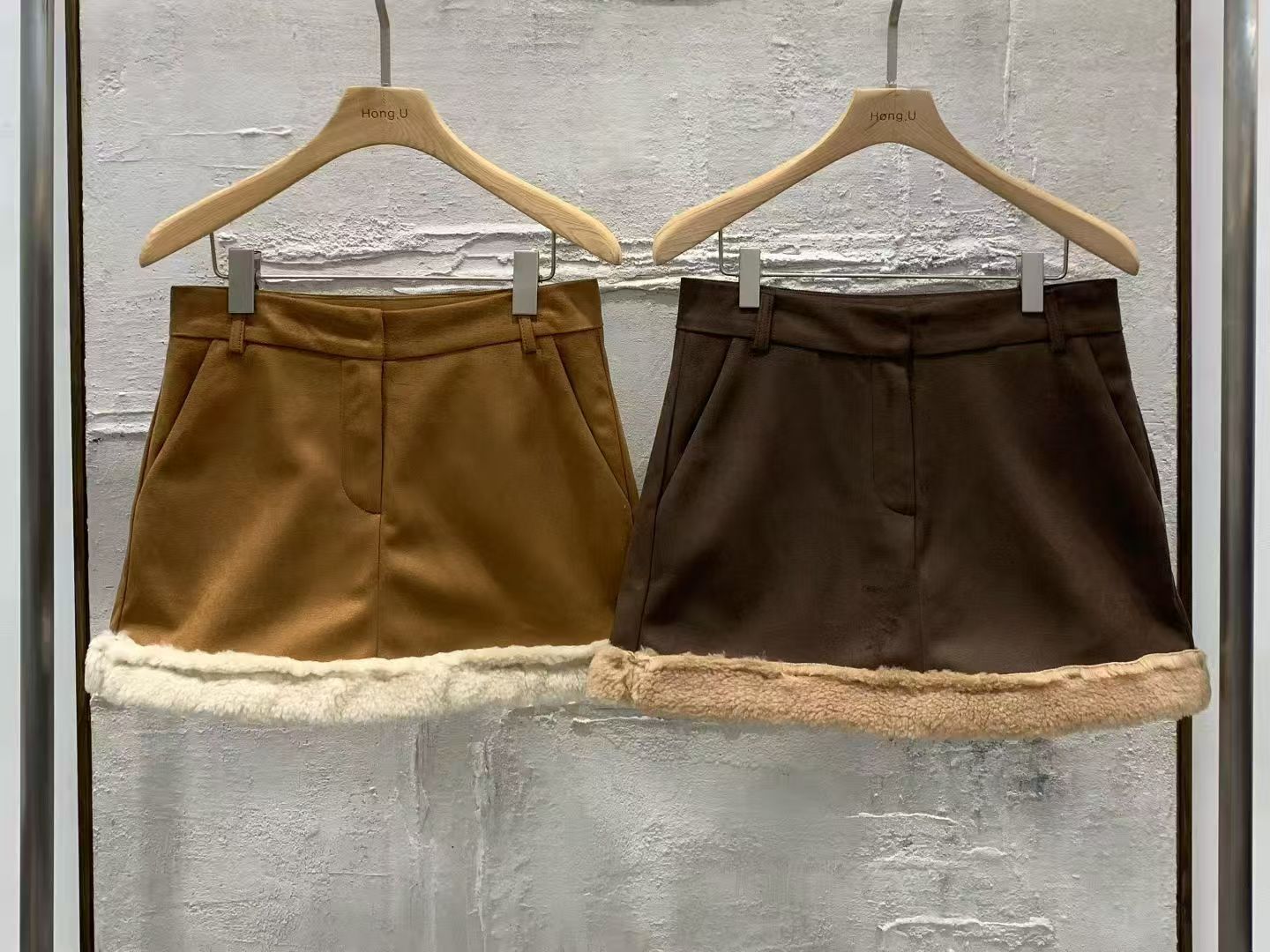 HN5313 可愛高腰仿麂皮羊羔毛短裙 *S/M Size*