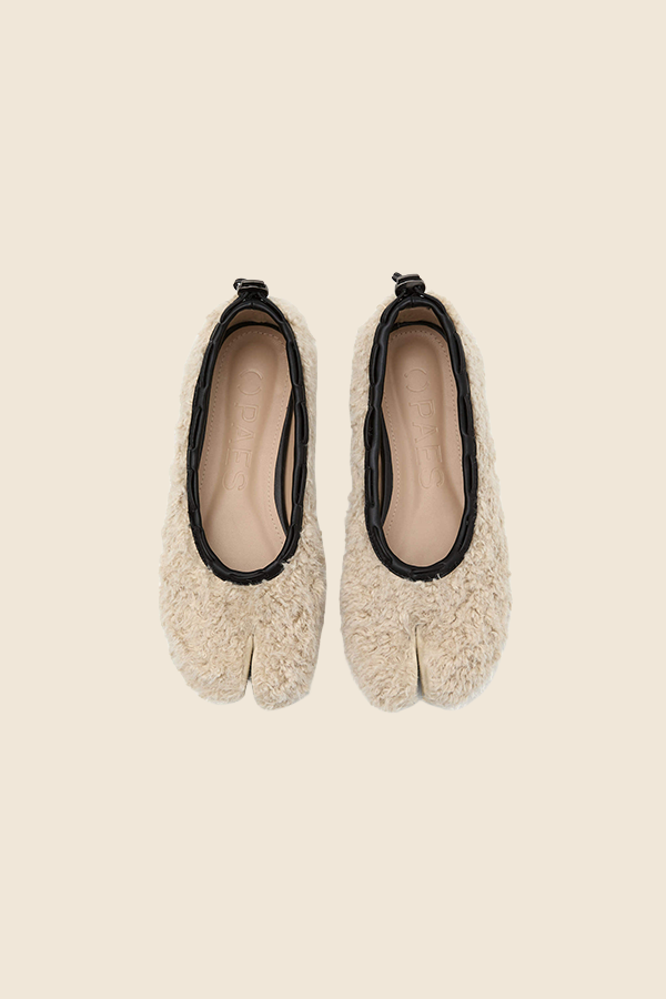 PAES - TEDDY絨毛平底鞋（米色）