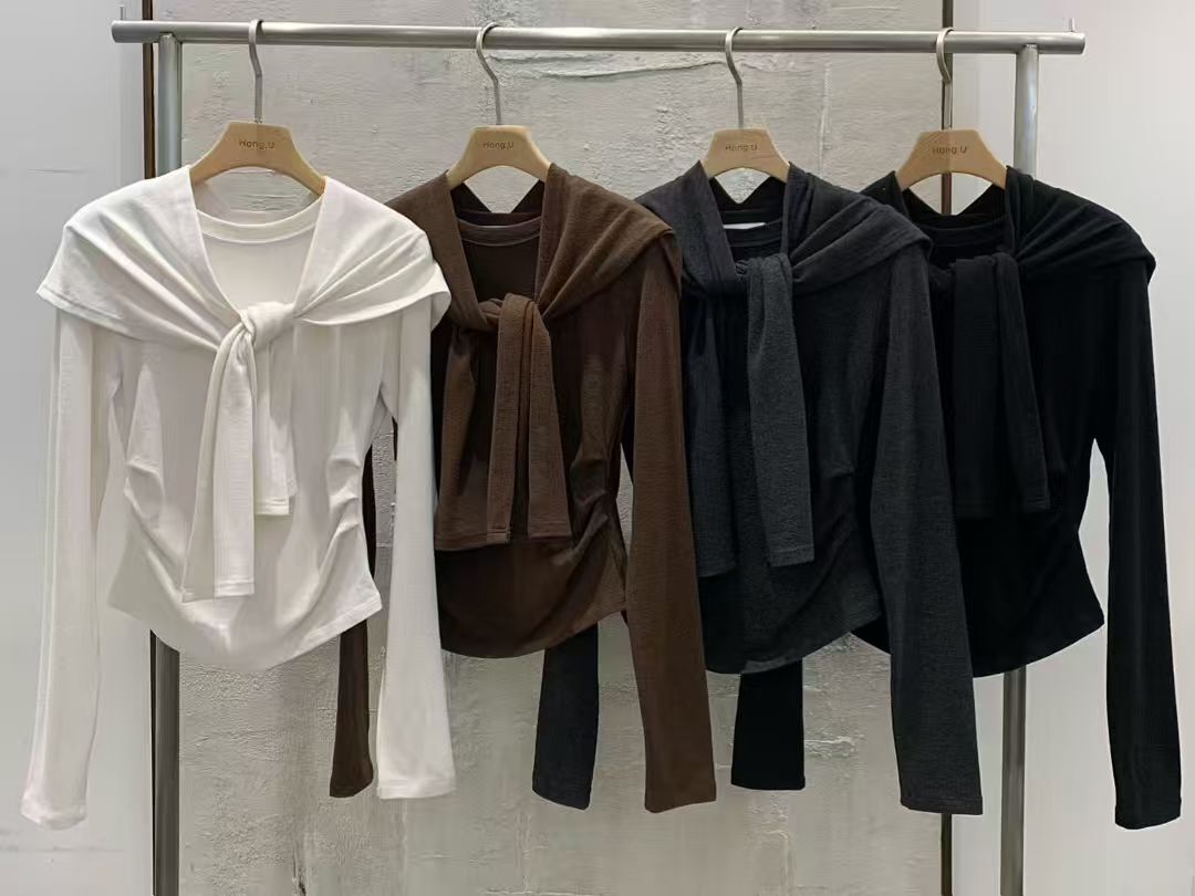 HN5314 綁結小披肩圓領上衣兩件套