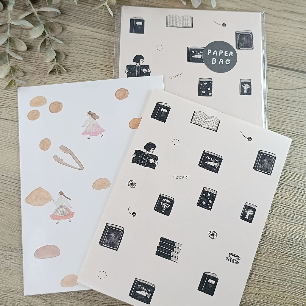 日本Necktie．書本和蓬鬆的麵包 紙袋(2款10入)