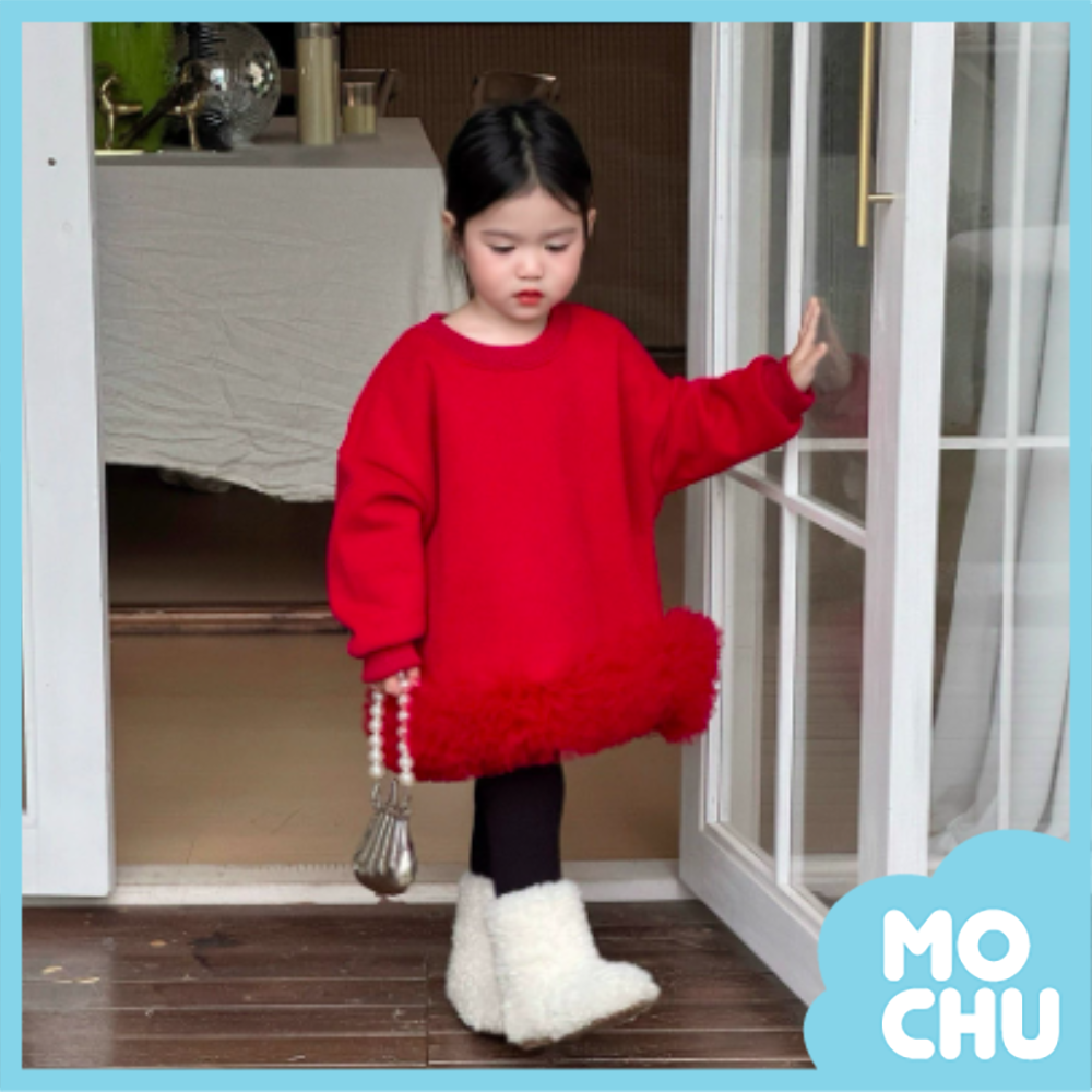 蓬蓬紗花邊下擺加絨連身衣