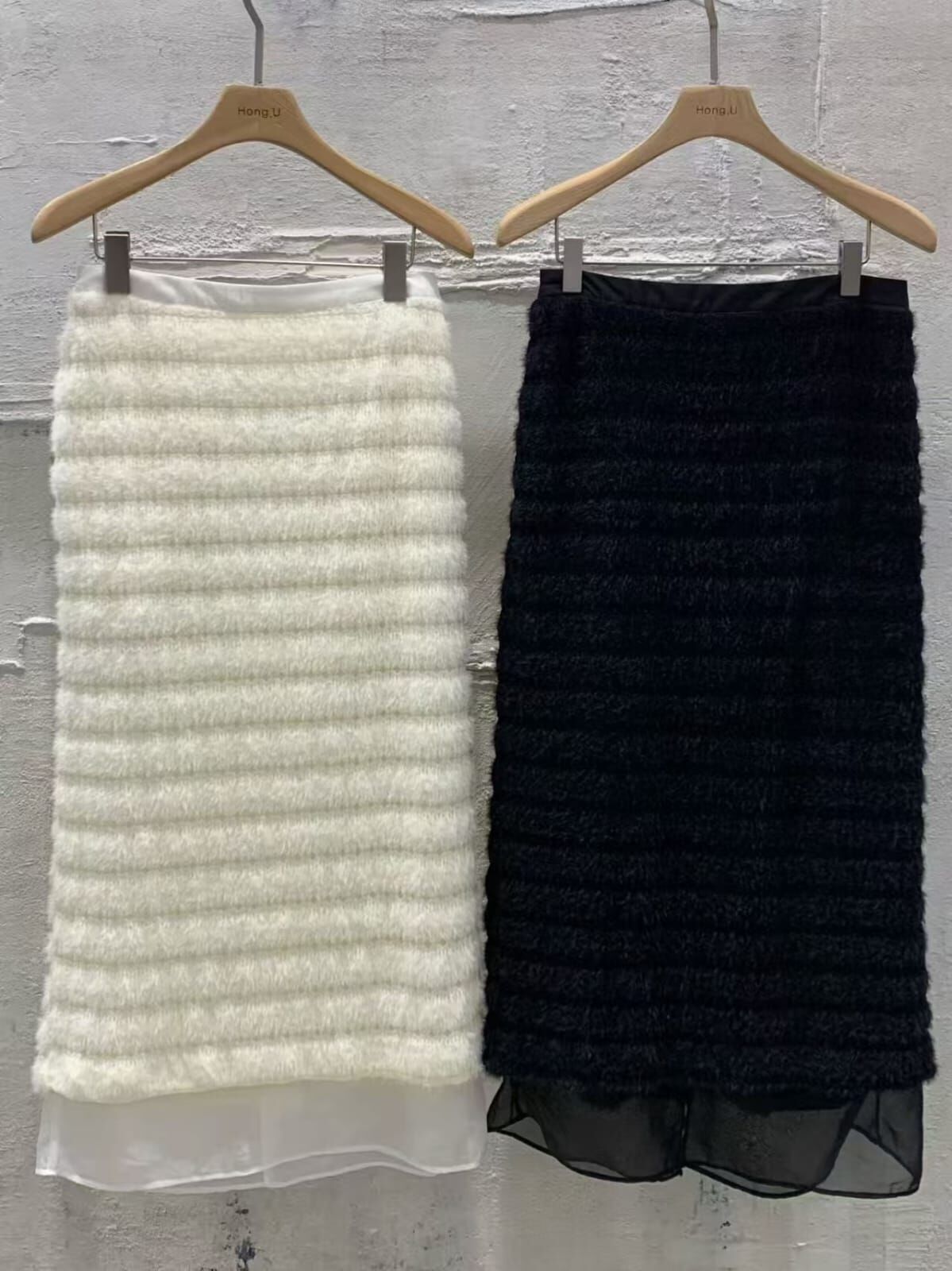 HN5319 間紋流蘇毛毛拼接半身裙