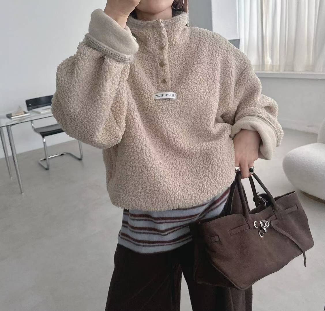 開襟釦立領羊毛捲衛衣