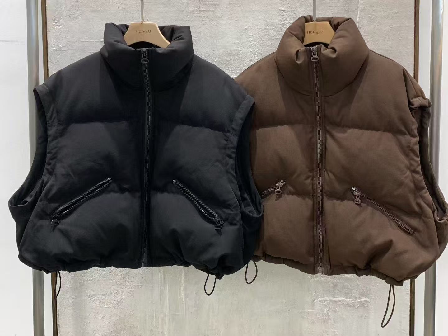 HN5321 拉鏈企領束腰背心羽絨