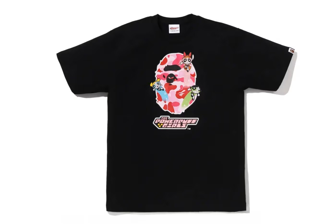 -(B4c03)-A BATHING APE BAPE X THE POWERPUFF GIRLS 飛天小女警 三人仔 猿人大頭 短Ｔ 黑/白色