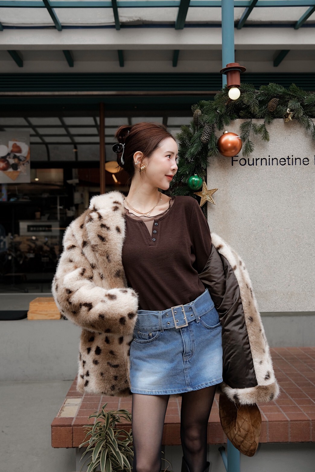 #AD64寬腰帶牛仔褲裙