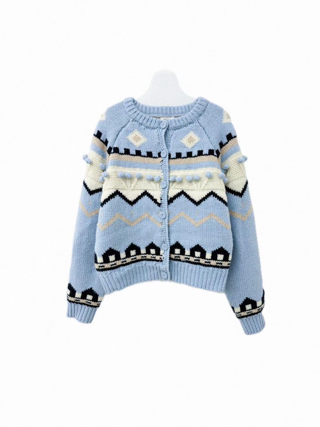 #AD56球球圖騰毛衣外套(水藍/深藍/白)