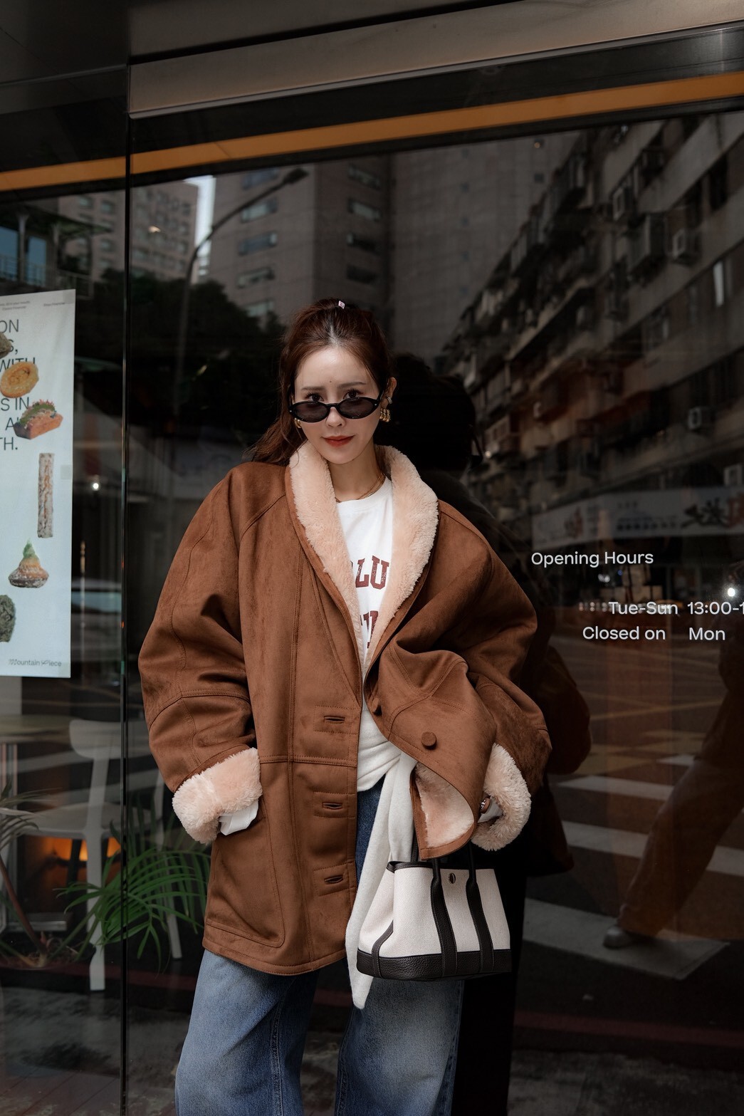 #AD36羔羊毛麂皮外套(咖/奶油)