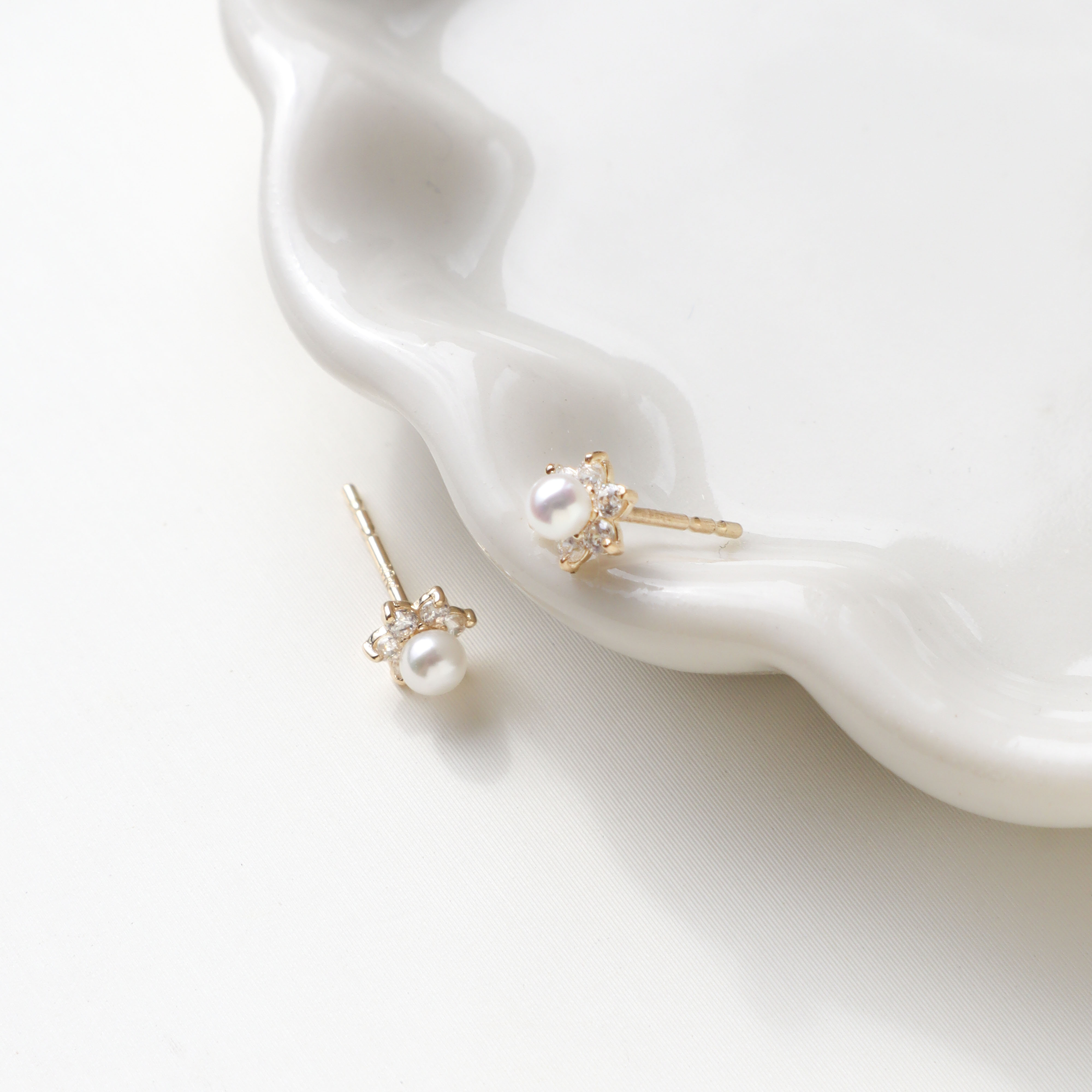 10K/迷你小花珍珠耳環