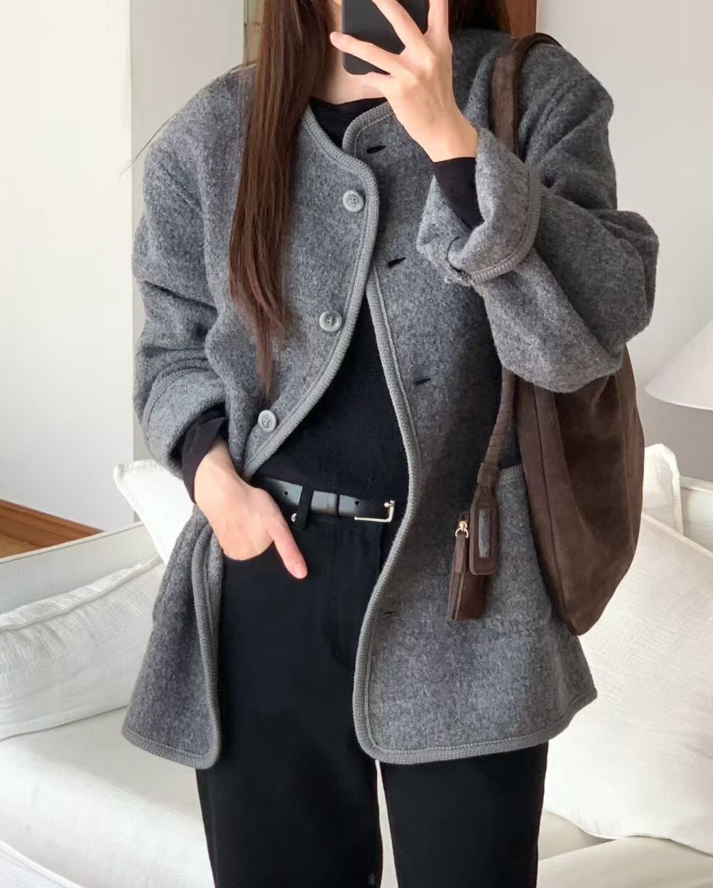 質感灰排釦造型大衣外套