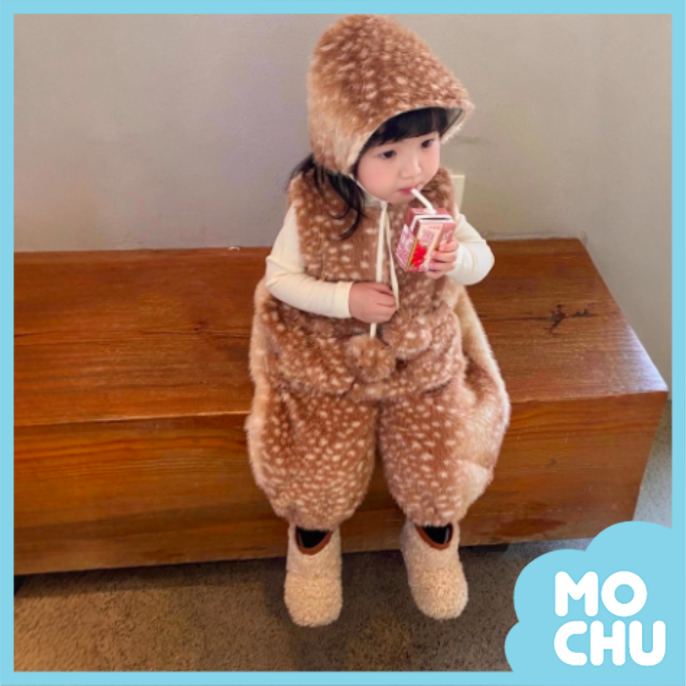 小鹿斑比仿貂毛連身褲(含帽)