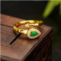 1218GZ19-翡翠GZ-銀鑲小水滴戒指（C19）