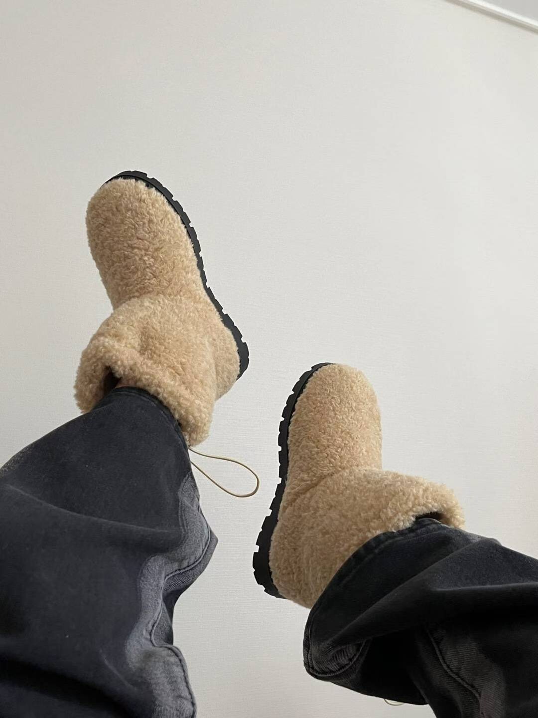 #AD102圓頭羊羔毛短靴(黑/杏/白)