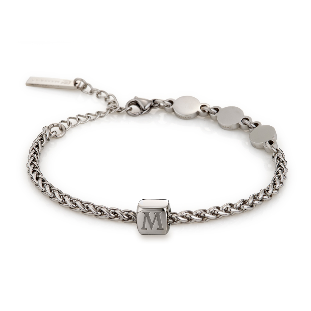 MASSA-G【荷米斯之鍊】金屬鍺錠白鋼手鍊(3MM)(1個字母)