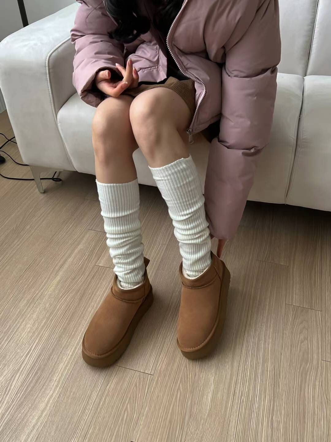 #AD104厚底短雪靴(黑/杏)