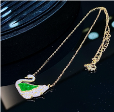 1218GZ25-翡翠GZ-銅鑲天鵝項鍊（黃）（C25）