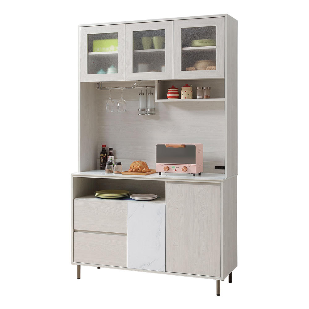 卡諾斯4尺岩板收納高餐櫃/碗盤櫃/電器櫃(上座+下座)