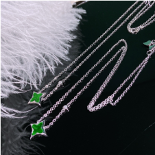 1218GZ26-翡翠GZ-銀鑲四葉草項鍊（C26）