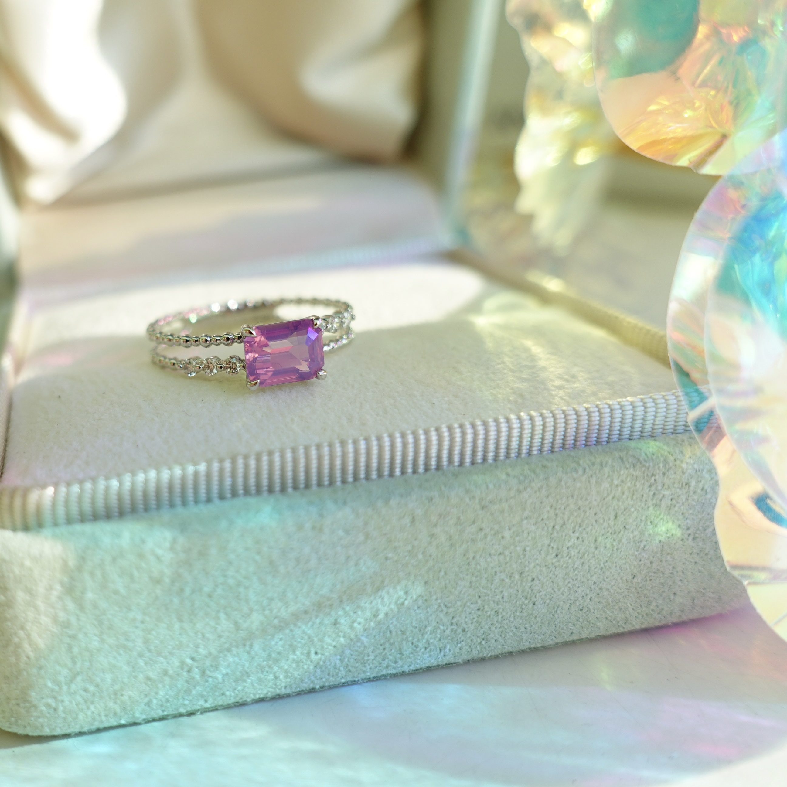 夢幻色系 - 18K金天然無燒夢幻精靈薰衣草紫藍寶石鑽石戒指 (帶證書)