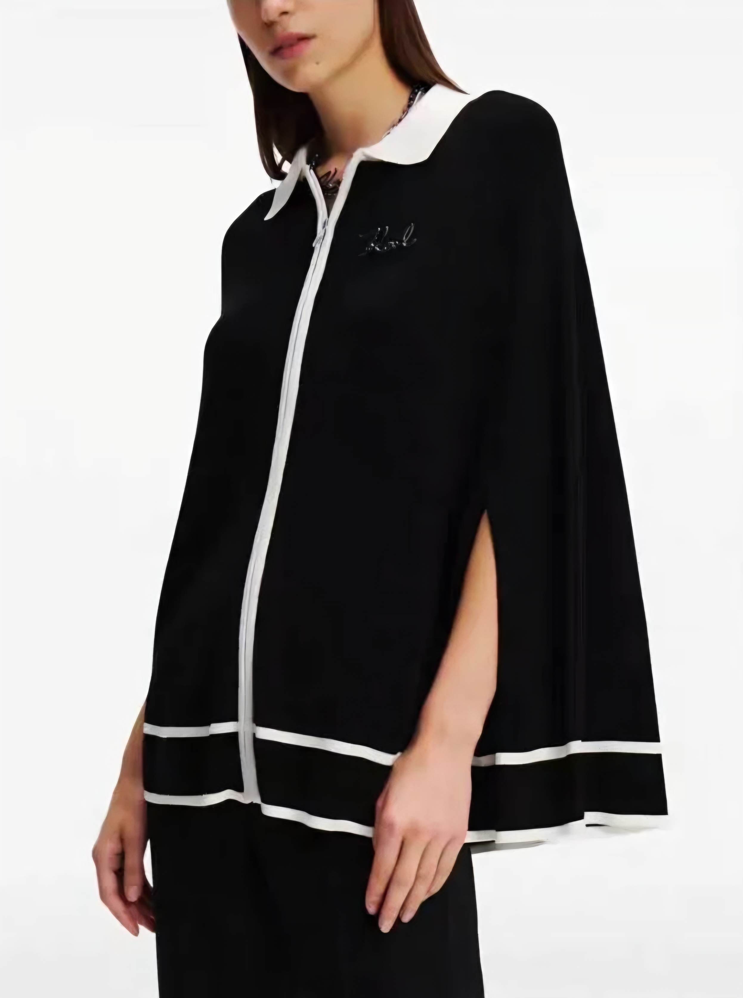Karl 黑色白邊披肩款外套 女款
