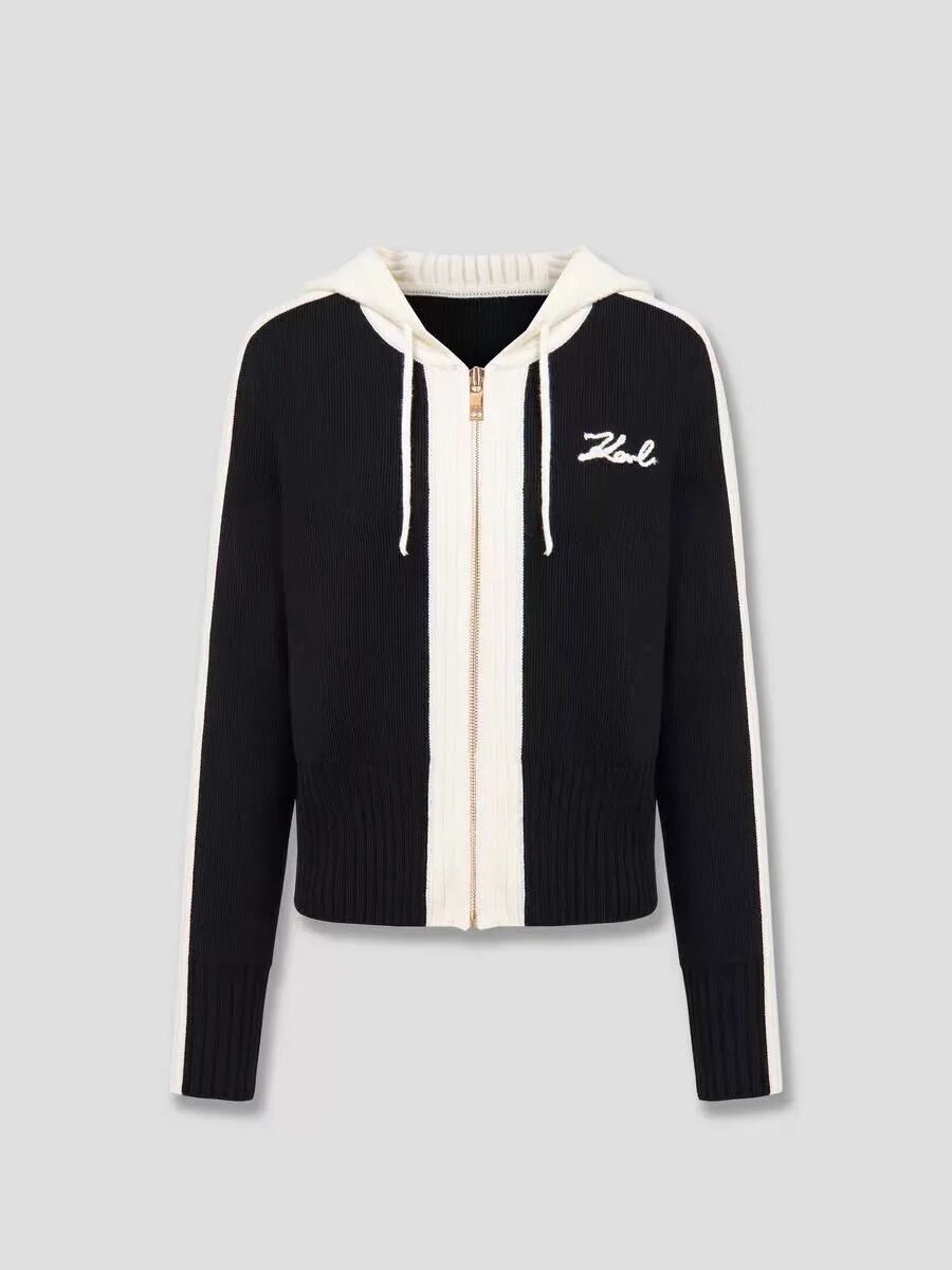 Karl 黑色併白字Logo 有帽外套 女款