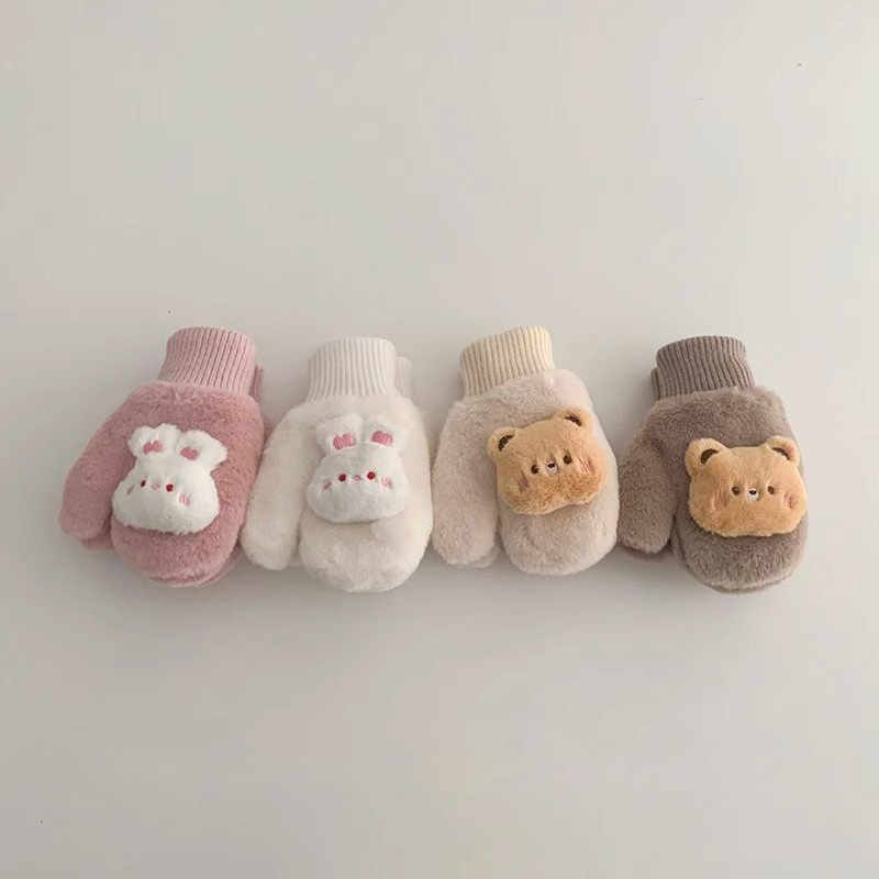 熊兔掛繩絨毛手套(1-4y)