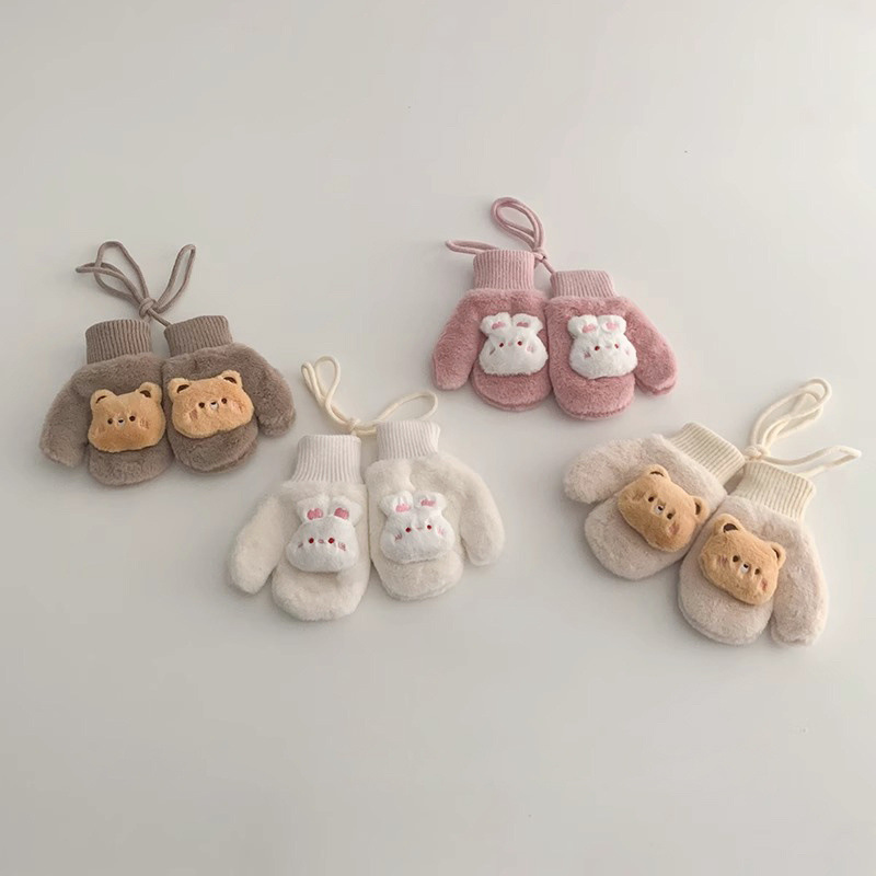 熊兔掛繩絨毛手套(1-4y)