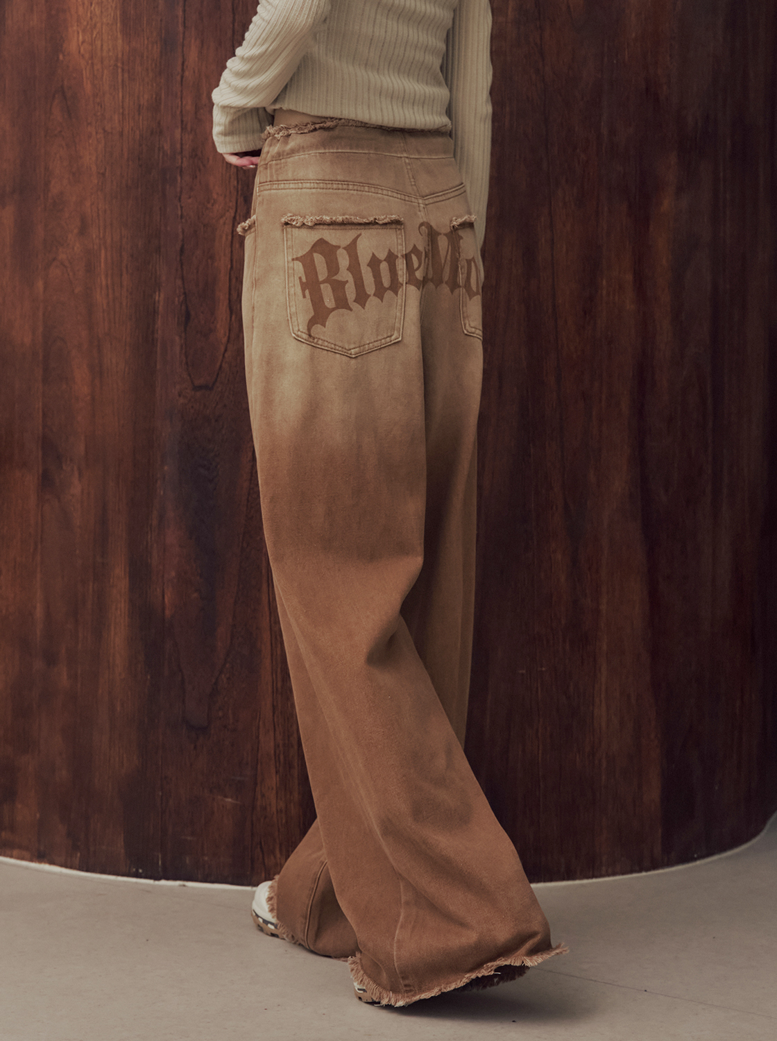 漸層刷鬚抽繩直筒長褲