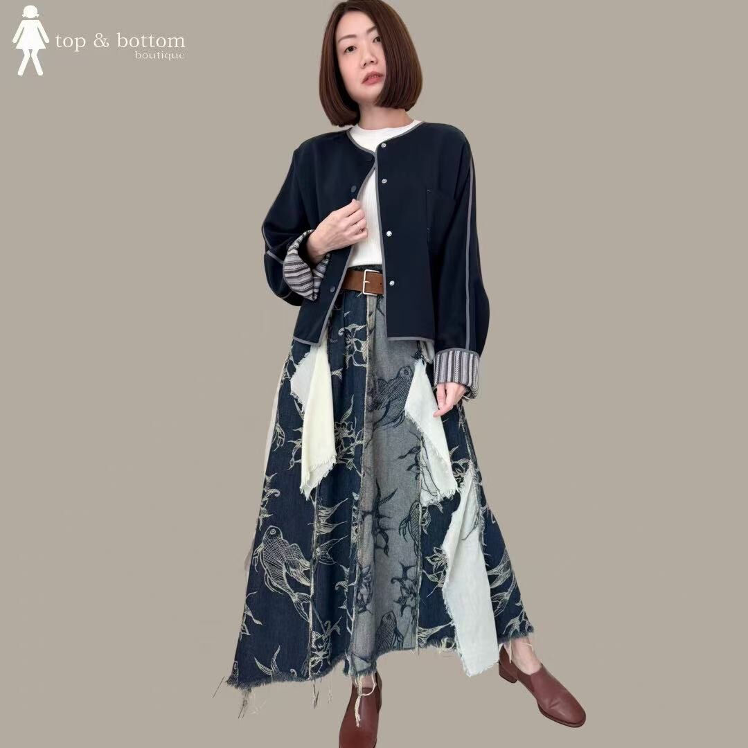DENIM EMBROIDERY ASYMMETRIC SKIRT