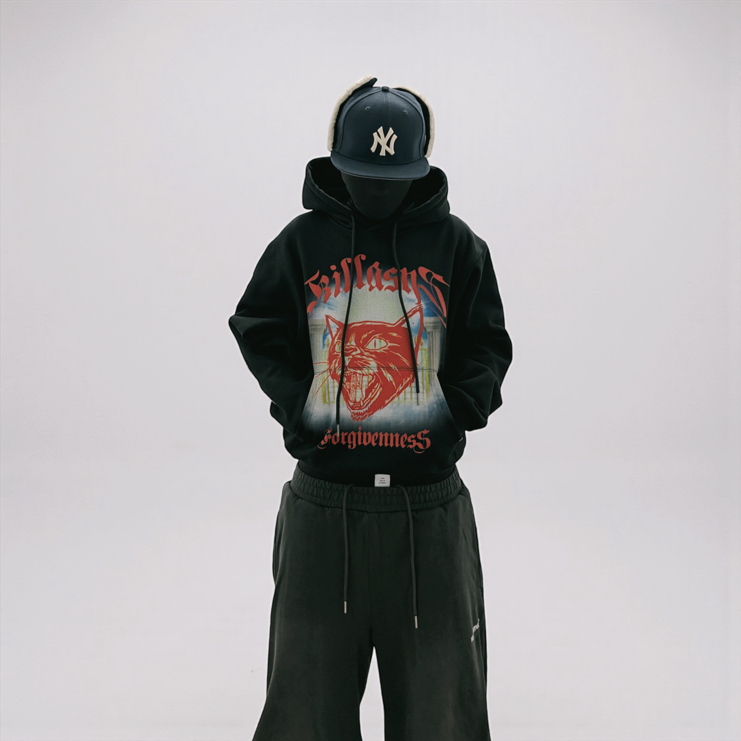 KILLASYSTEM 25F/W BLEEDING HEART CAT HOODIE 地獄貓 短寬BOXY版型 帽TEE 刷毛