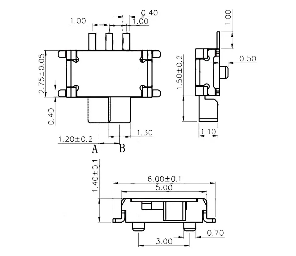 滑動開關 7腳2檔 貼片式 MSKT-12C00