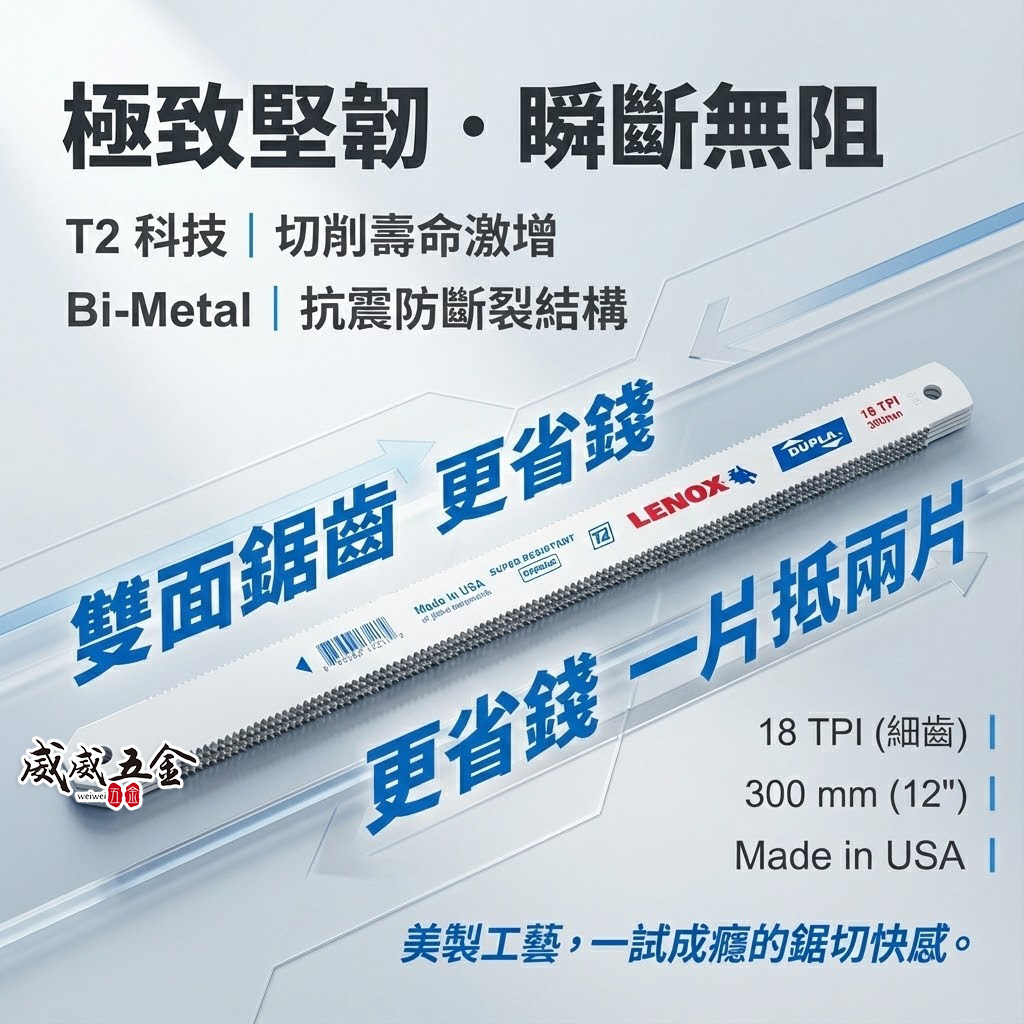 雙面齒新款｜美國 LENOX 手鋸條 狼牌 雷諾｜12"雙金屬鋸片 把手鋸 鋸刀 鋼鋸條 手鋸條 切割鋸｜長 300mm