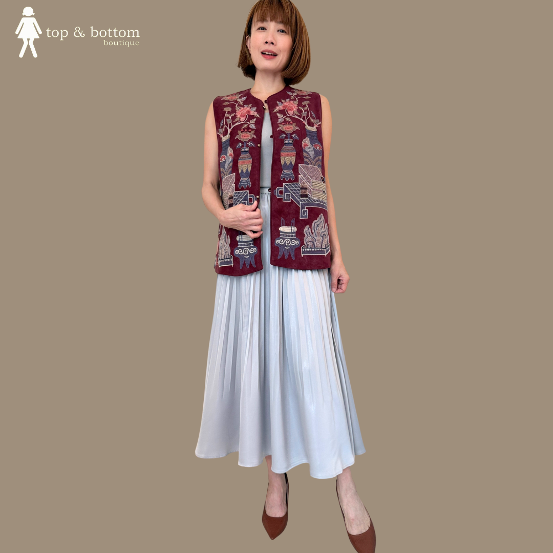 SUEDE EMBROIDERED FLORAL ORIENTAL VEST
