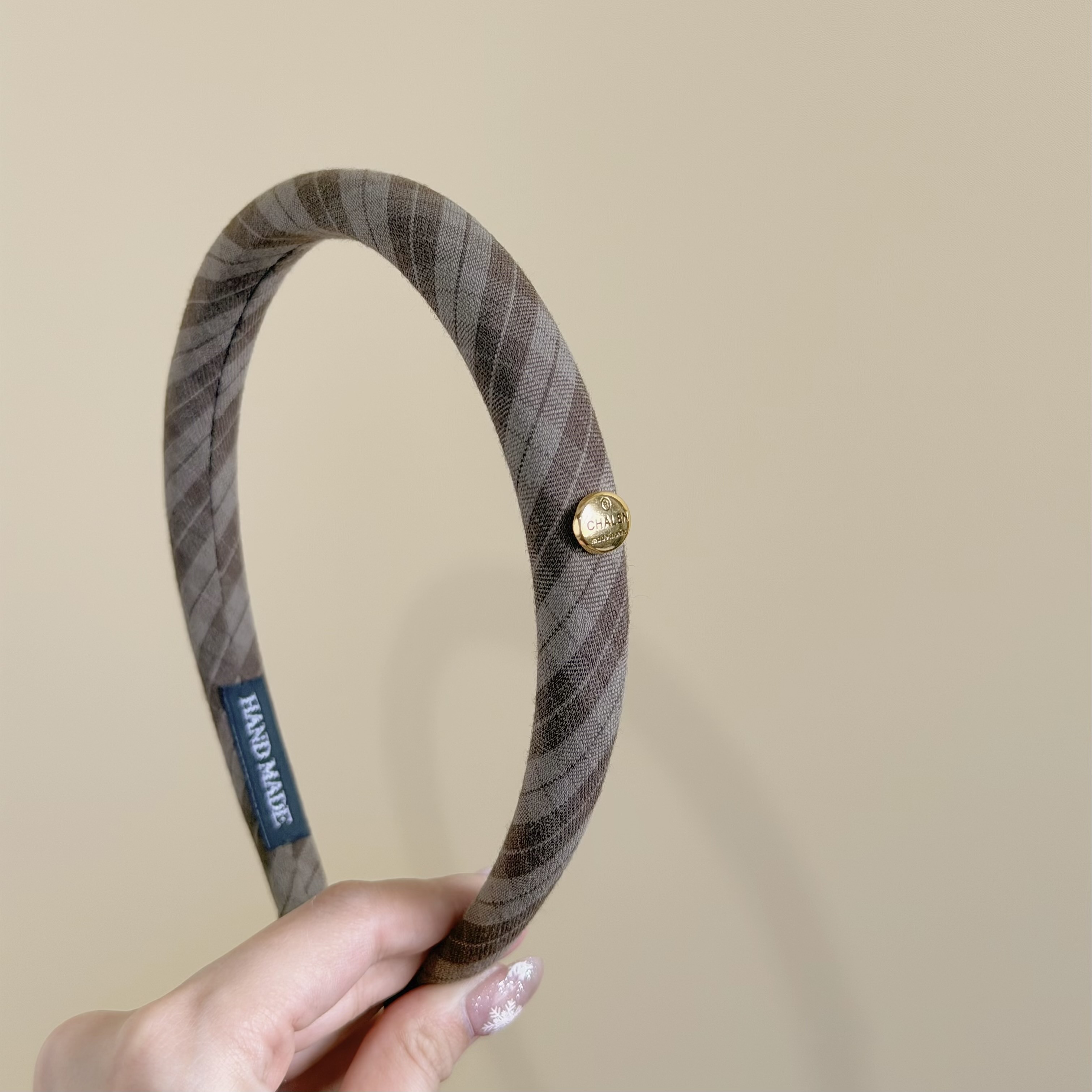 H202小金標格紋細版髮箍