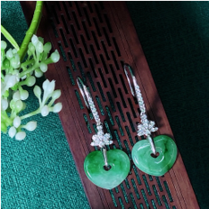 1218GZ47-翡翠GZ-銀鑲愛心耳鉤（C47）