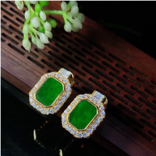 1218GZ51-翡翠GZ-銀鑲八角耳環（C51）