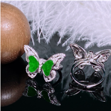 1218GZ54-翡翠GZ-銀鑲蝴蝶戒指（C54）