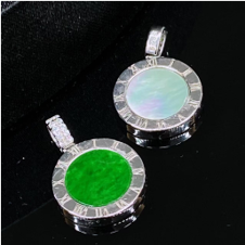 1218GZ57-翡翠GZ-銀鑲雙字母小圓牌（C57）