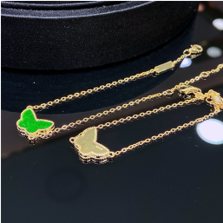 1218GZ61-翡翠GZ-銀鑲蝴蝶手鍊黃色（C61）