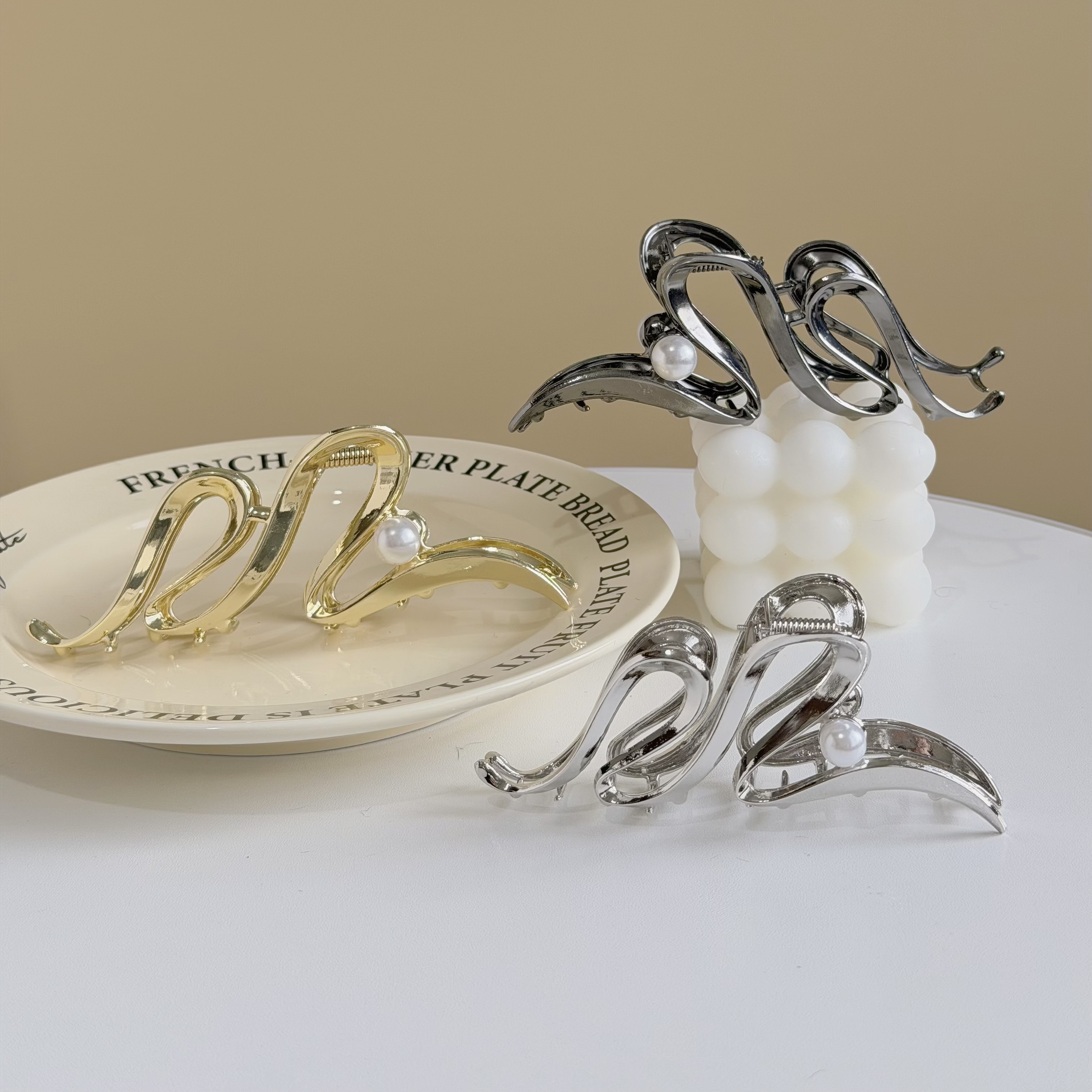 H210珍珠波浪金屬鯊魚夾