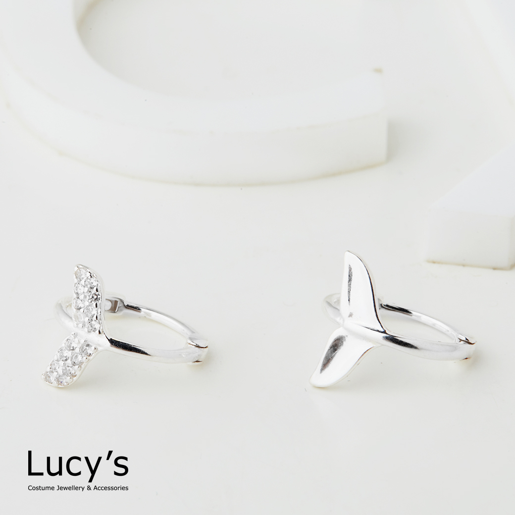 925純銀 魚尾光映 易扣耳環 (123447)