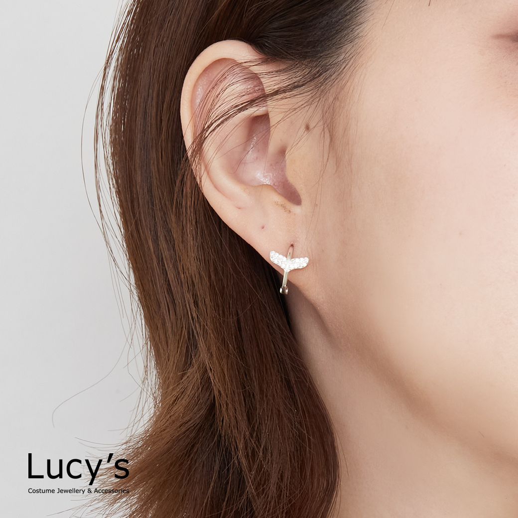 925純銀 魚尾光映 易扣耳環 (123447)