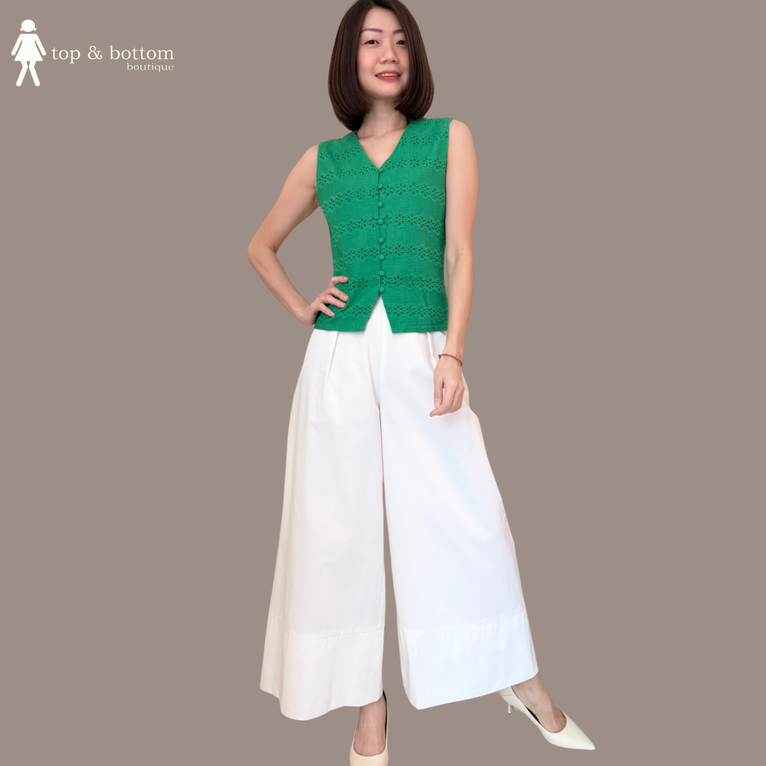 SLEEVELESS COTTON LACE BUTTON BLOUSE