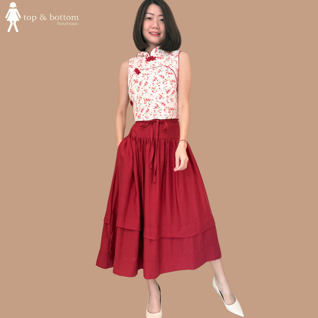 SLEEVELESS FLORAL CHEONGSAM CROP TOP