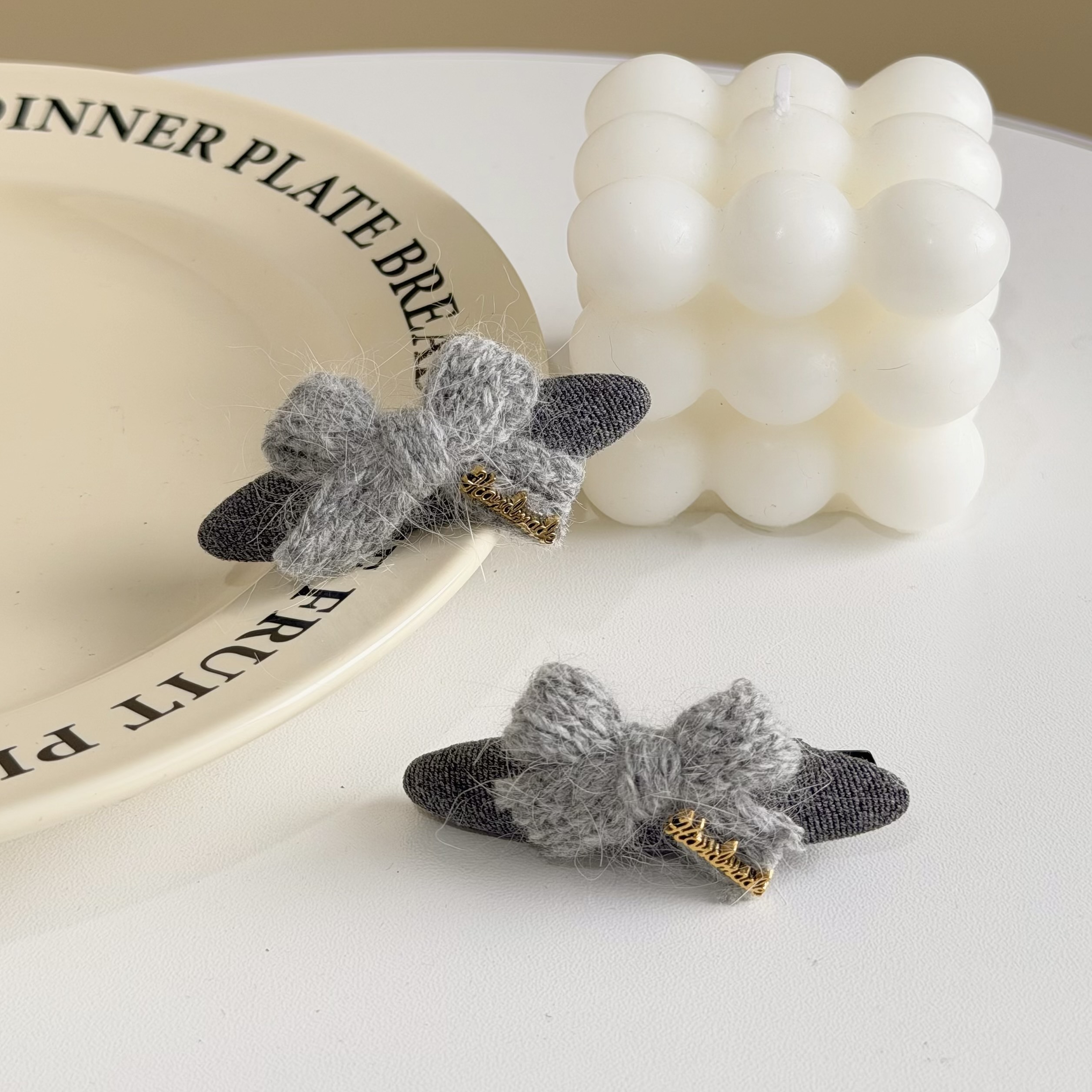 H224針織毛呢蝴蝶結對夾【一組】