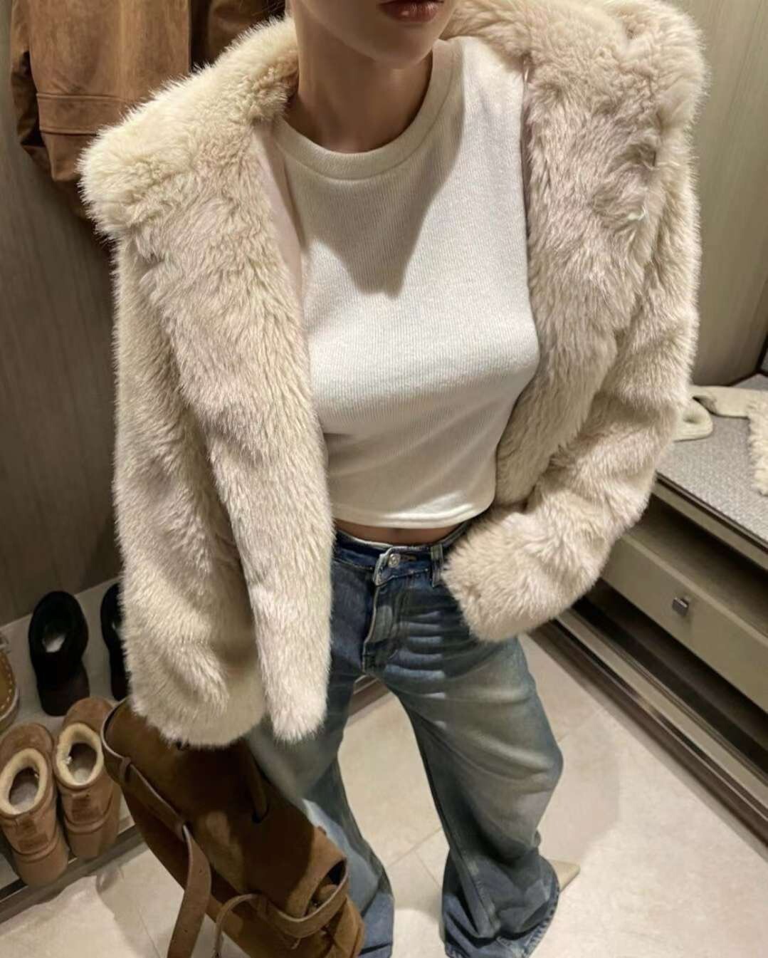 毛絨絨熊寶寶連帽造型皮草外套 / 2色