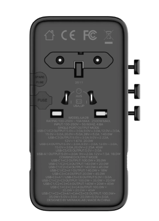 MOMAX | 205W 7插口雙 AC 旅行充電插座 UA28