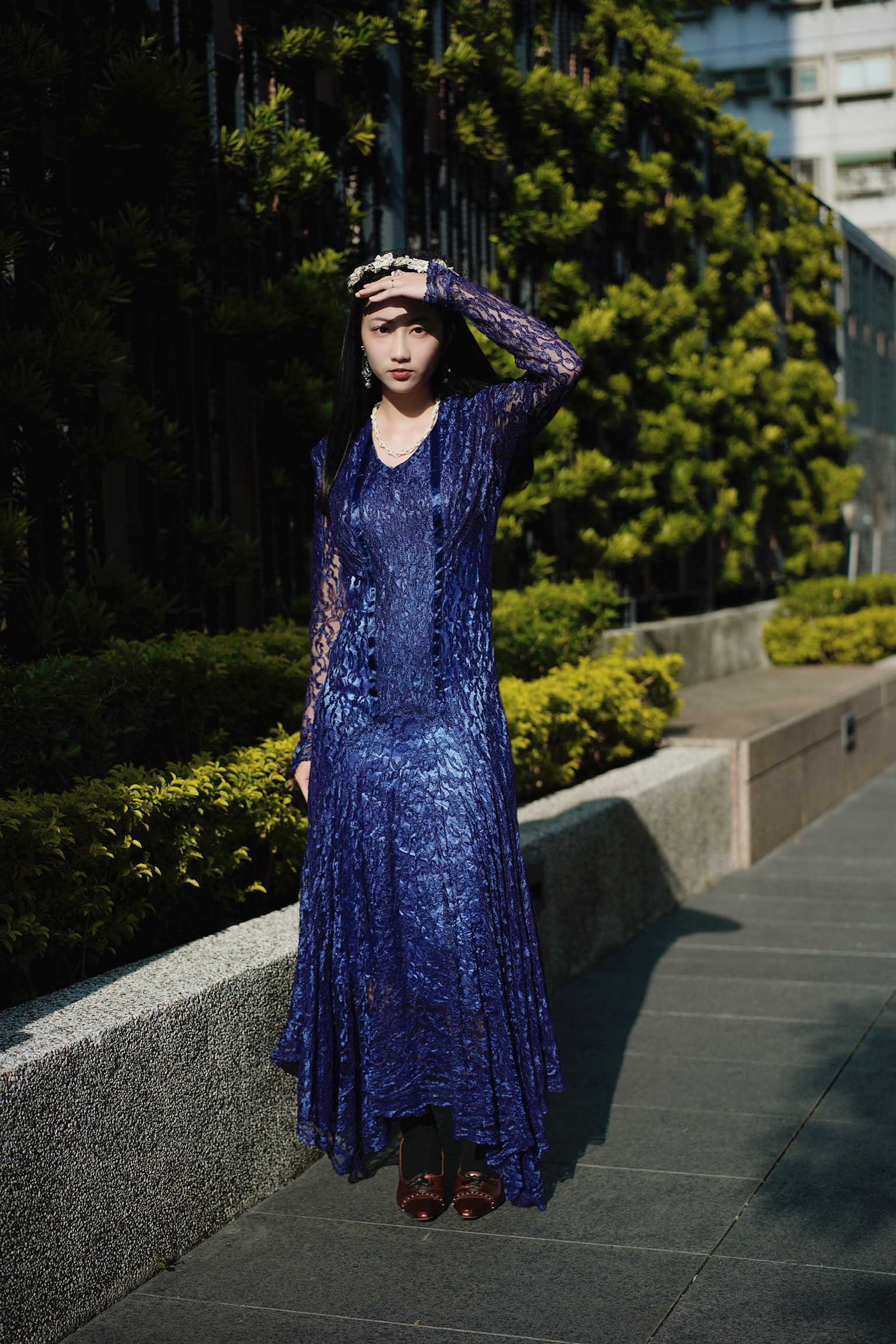 Vintage Dress / 靛藍鏤空感蕾絲洋裝