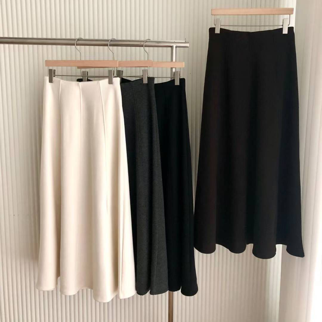 氣質女子腰頭壓褶感傘擺長裙-F / 4色